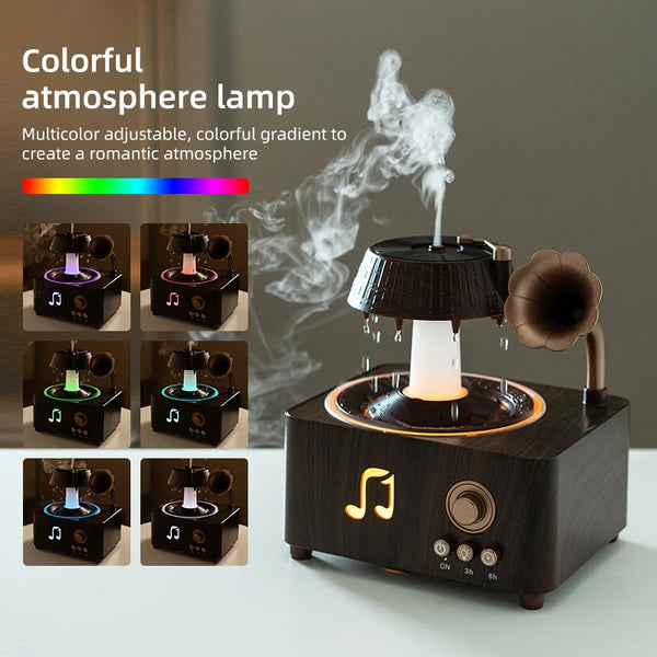 Transform Your Space with the 250Ml Phonograph-Style Rotating Raindrop Aromatherapy Humidifier & Essential Oil Diffuser