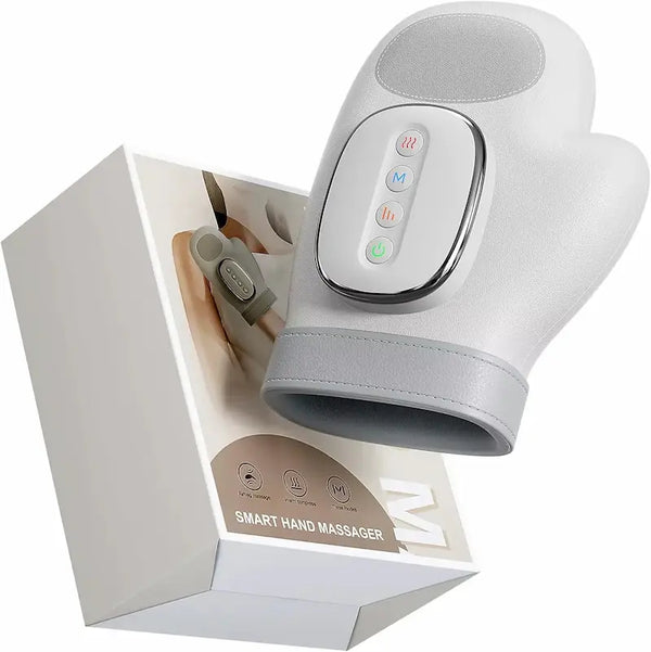 Jemyra hand massager air compression chambers and heat therapy pads closeup