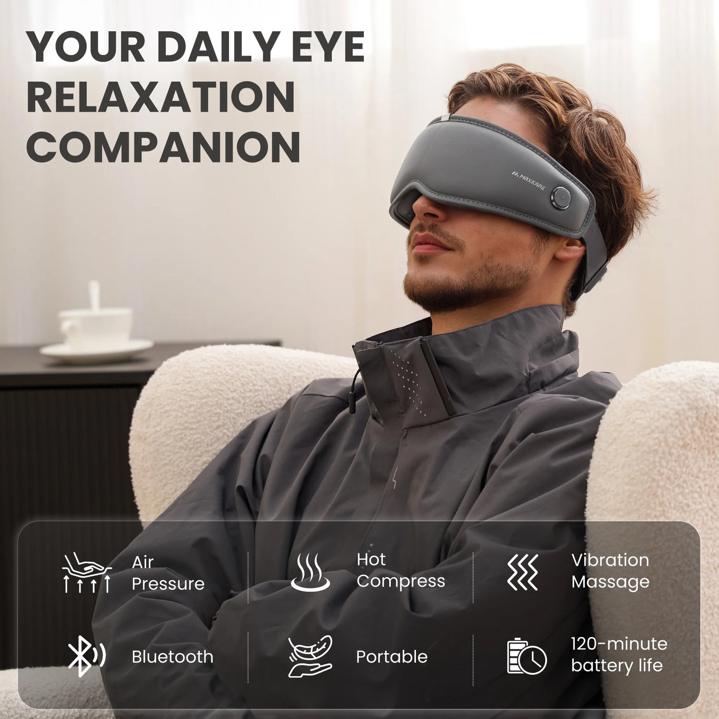 Eye Massager with Heat, Vibration & Air Pressure – Relieve Eye Strain & Headaches